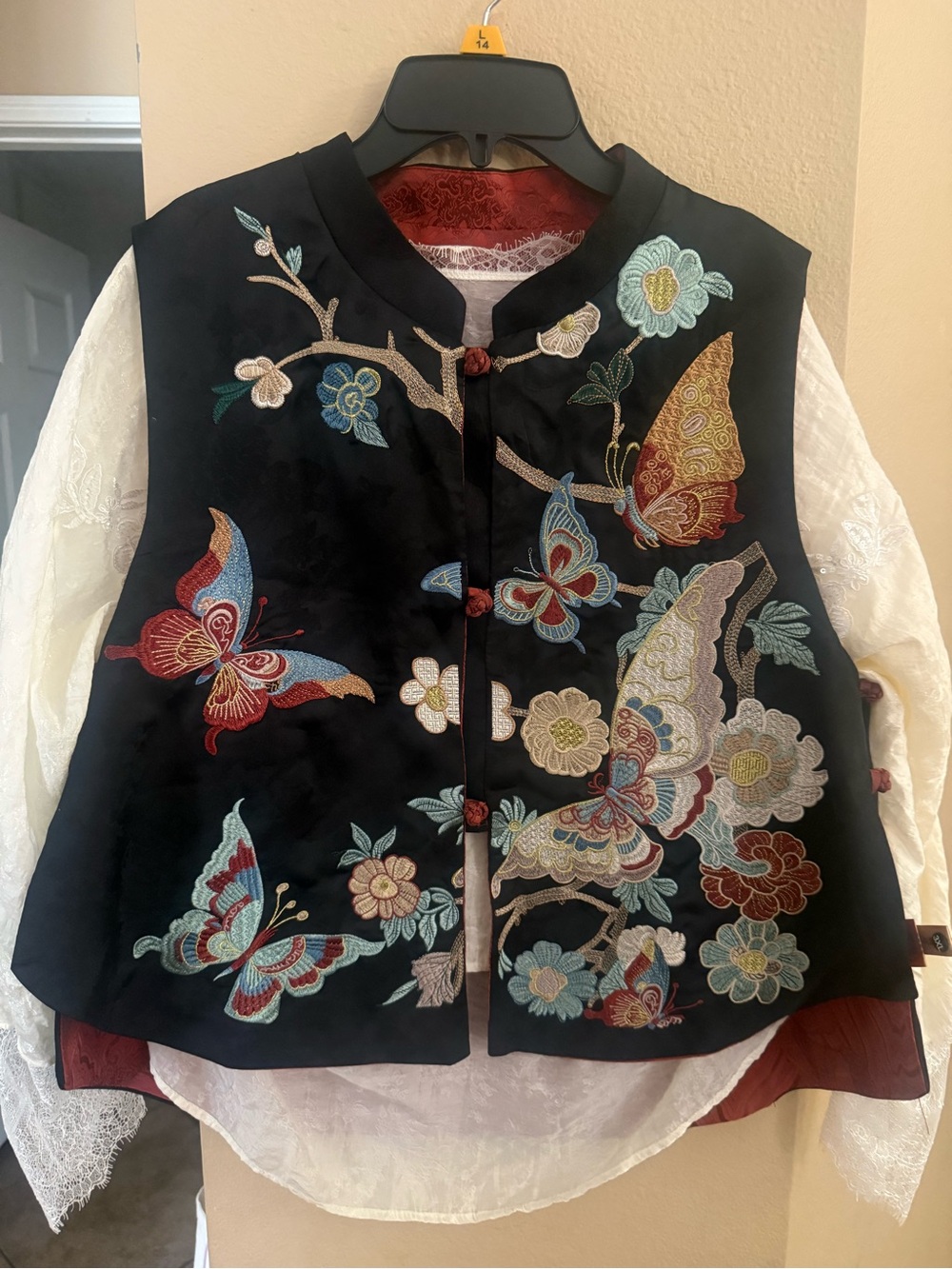 Embroidered Butterfly Floral Vest - Black